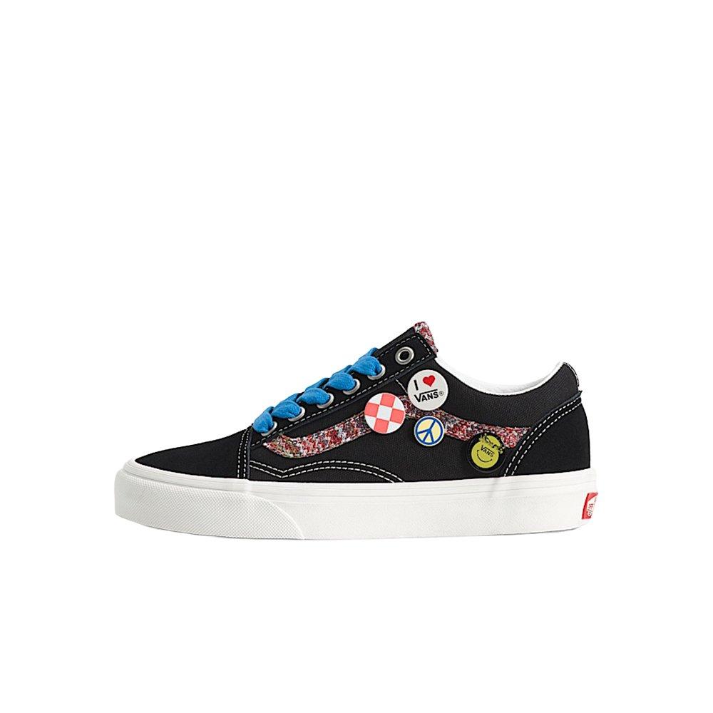 Vans Old Skool Souvenir Pins "Black/White" Grade School Kids' Shoe - BLACK/WHITE